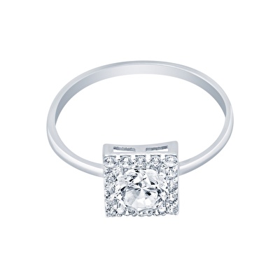 14 Ayar Beyaz Altın Taşlı Yüzük