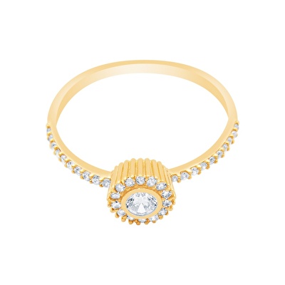 14 Ayar Sarı Altın Taşlı Klasik Yüzük