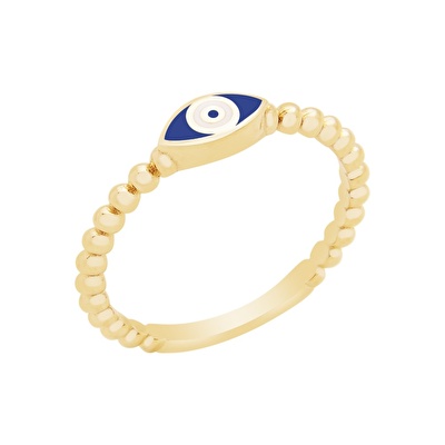 14 Ayar Sarı Altın Mavi Mineli Göz Figürlü Yüzük