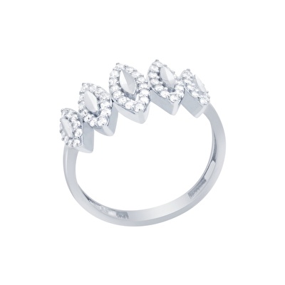 14 Ayar Beyaz Altın Taşlı Yüzük