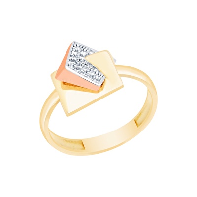 14 Ayar 3 Renkli Altın Taşlı Yüzük