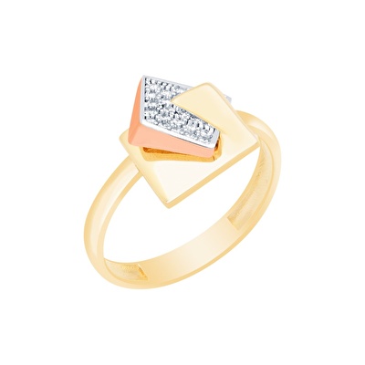 14 Ayar 3 Renkli Altın Taşlı Yüzük