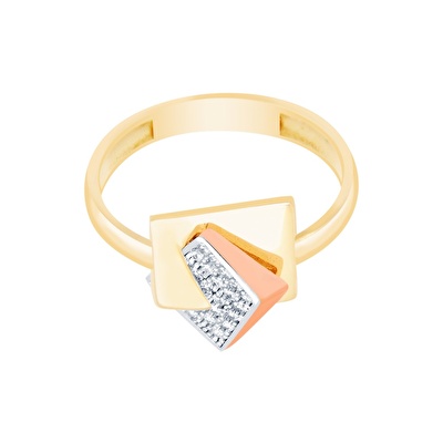 14 Ayar 3 Renkli Altın Taşlı Yüzük