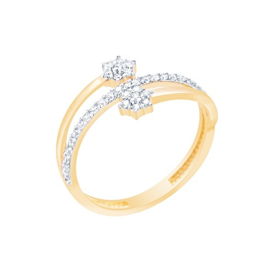 14 Ayar Sarı-Beyaz Altın Taşlı Yüzük