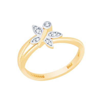 14 Ayar Sarı-Beyaz Altın Kelebek Yüzük