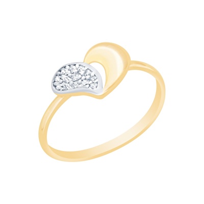14 Ayar Sarı-Beyaz Altın Kalp Figürlü Yüzük