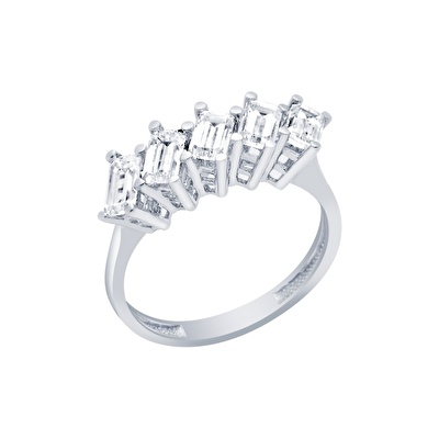 14 Ayar Beyaz Altın Baget Yüzük