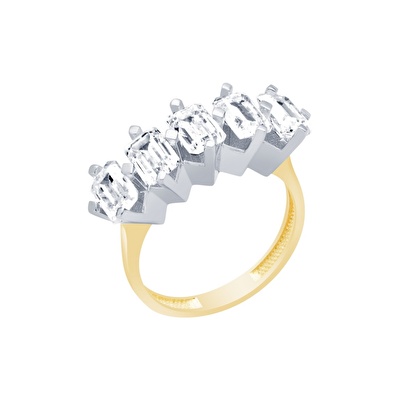 14 Ayar Sarı-Beyaz Altın Beştaş Yüzük