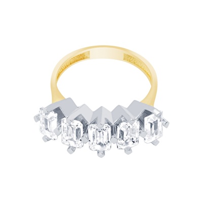 14 Ayar Sarı-Beyaz Altın Beştaş Yüzük