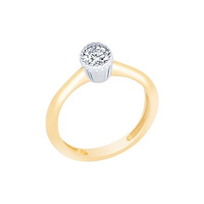 14 Ayar Sarı-Beyaz Altın Tektaş Yüzük