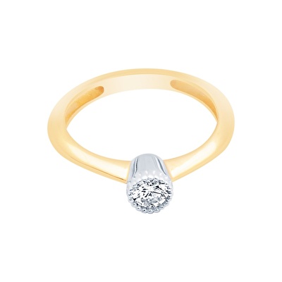 14 Ayar Sarı-Beyaz Altın Tektaş Yüzük