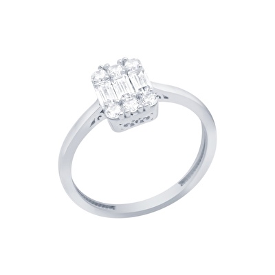 14 Ayar Beyaz Altın Baget Yüzük