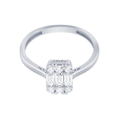 14 Ayar Beyaz Altın Baget Yüzük