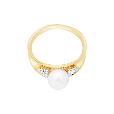 14 Ayar Sarı-Beyaz Altın İnci Yüzük
