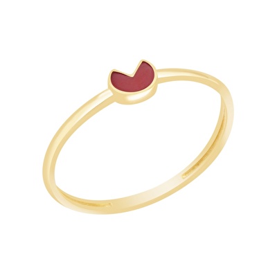 14 Ayar Kırmızı Mineli Minimal Yüzük