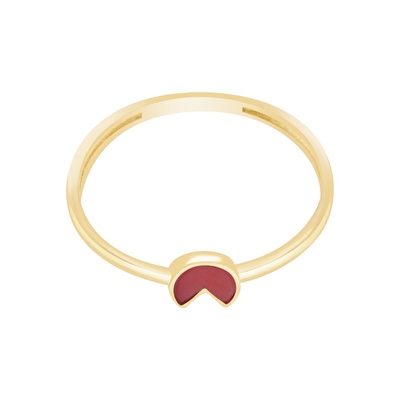14 Ayar Kırmızı Mineli Minimal Yüzük
