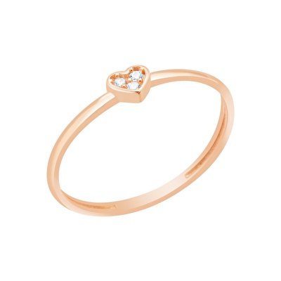 14 Ayar Rose Altın Taşlı Kalp Yüzük