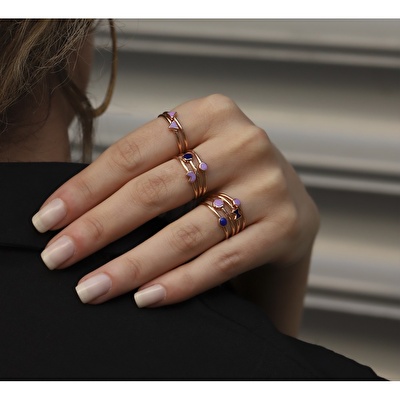 14 Ayar Mor Mineli Minimal Yüzük