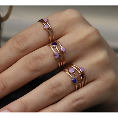 14 Ayar Mor Mineli Minimal Yüzük