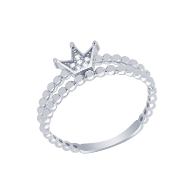 14 Ayar Beyaz Altın Kral Tacı Figürlü Yüzük