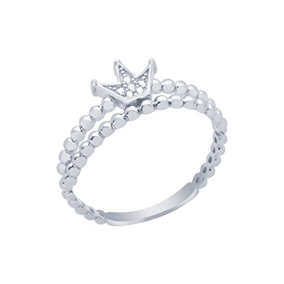 14 Ayar Beyaz Altın Kral Tacı Figürlü Yüzük