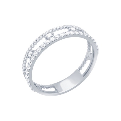 14 Ayar Beyaz Altın Taşlı Yüzük