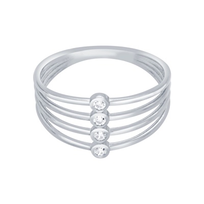 14 Ayar Beyaz Altın Taşlı Yüzük