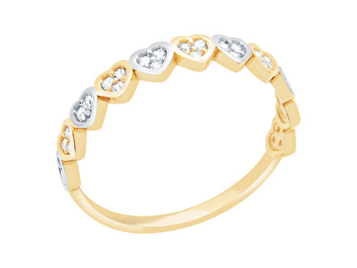 14 Ayar Sarı-Beyaz Altın Kalp Figürlü Yüzük