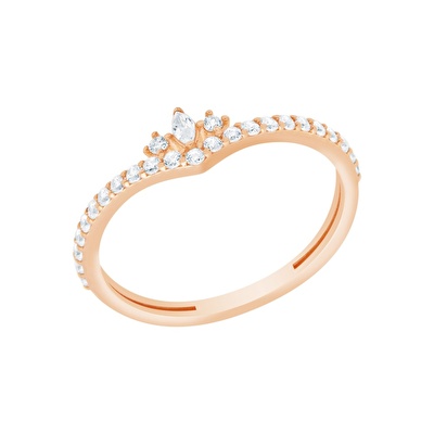 14 Ayar Rose Altın Taşlı Trend Yüzük