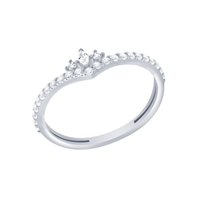 14 Ayar Beyaz Altın Taşlı Yüzük