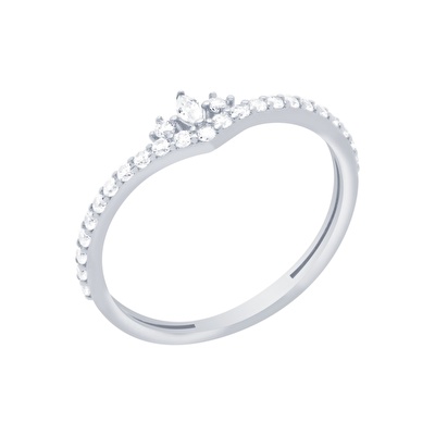 14 Ayar Beyaz Altın Taşlı Yüzük