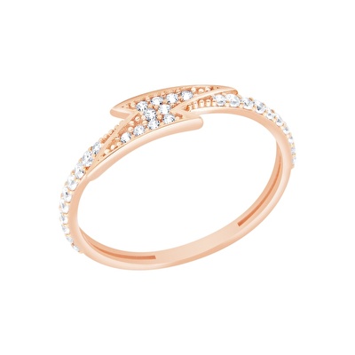 14 Ayar Rose Altın Şimşek Figürlü Yüzük