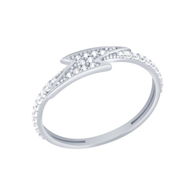 14 Ayar Beyaz Altın Şimşek Figürlü Yüzük