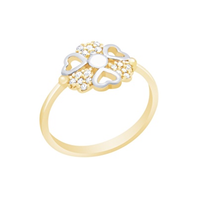 14 Ayar Sarı-Beyaz Altın Kalp Figürlü Yüzük