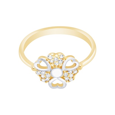 14 Ayar Sarı-Beyaz Altın Kalp Figürlü Yüzük