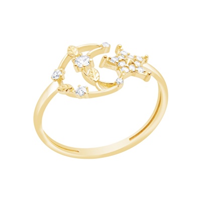 14 Ayar Sarı Altın Ayyıldız Figürlü Yüzük