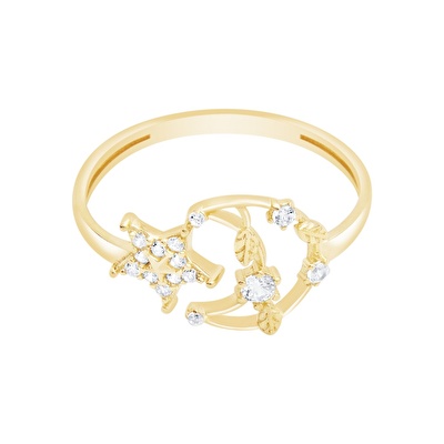 14 Ayar Sarı Altın Ayyıldız Figürlü Yüzük