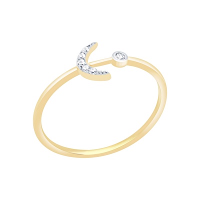 14 Ayar Sarı Altın Ay Figürlü Yüzük