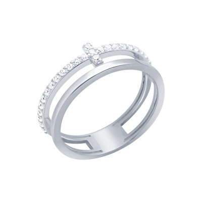 14 Ayar Beyaz Altın Taşlı Yüzük