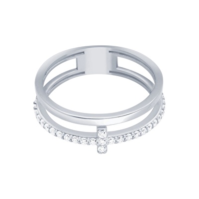 14 Ayar Beyaz Altın Taşlı Yüzük