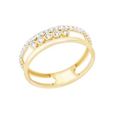 14 Ayar Sarı Altın Taşlı Trend Yüzük