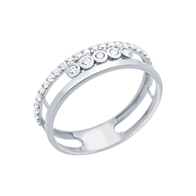 14 Ayar Beyaz Altın Trend Yüzük