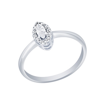 14 Ayar Beyaz Altın Taşlı Yüzük