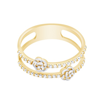 14 Ayar Sarı-Beyaz Altın Çiçek Yüzük