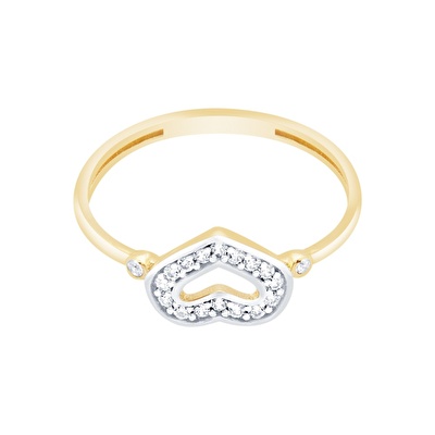 14 Ayar Sarı-Beyaz Altın Taşlı Kalp  Yüzük