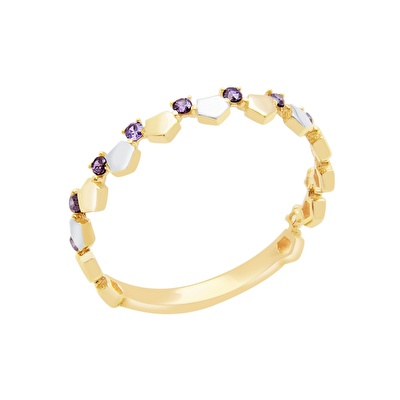 14 Ayar Sarı Altın Mor Taşlı Yüzük