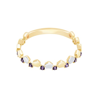 14 Ayar Sarı Altın Mor Taşlı Yüzük