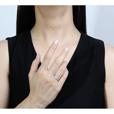 14 Ayar Beyaz Altın Mor Mineli Yüzük