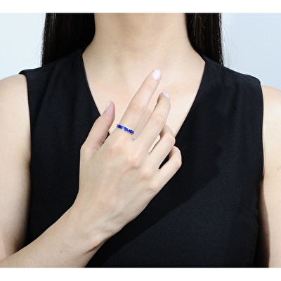 14 Ayar Beyaz Altın Trend Mavi Mineli Yüzük