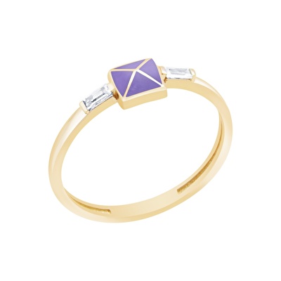 14 Ayar Sarı Altın Mor Mineli Baget Yüzük